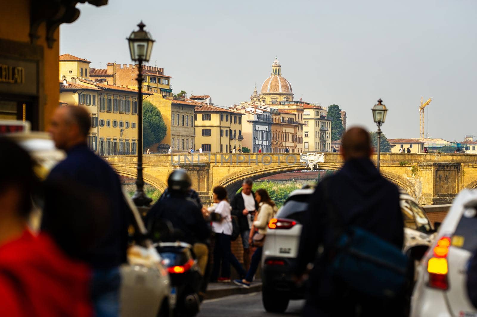 FLORENCE, ITALY-October 11, 2018: Lungarno degli Acciuoli Street in Florence.Italy in an antique tone by Lobachad