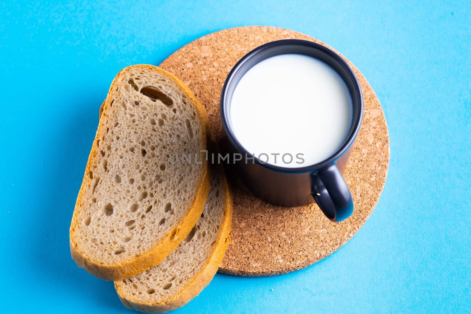 Wheat bread breakfast and milk in morning, croissant, plate by Zelenin