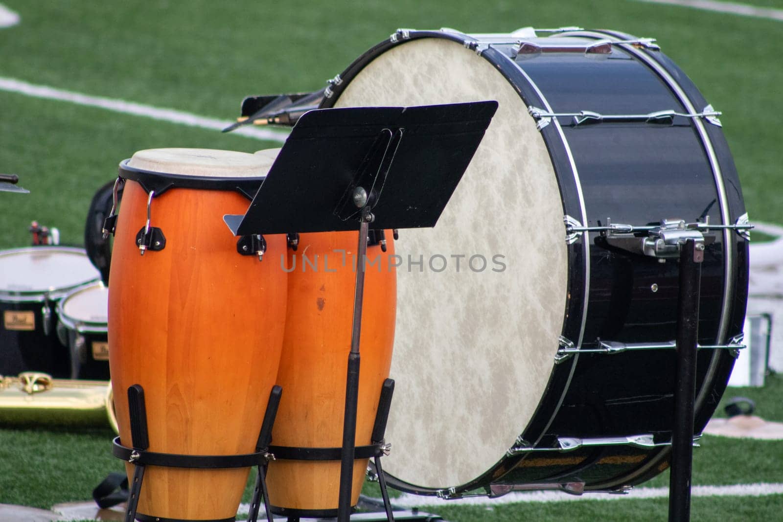 High school band drums on the football field . High quality photo
