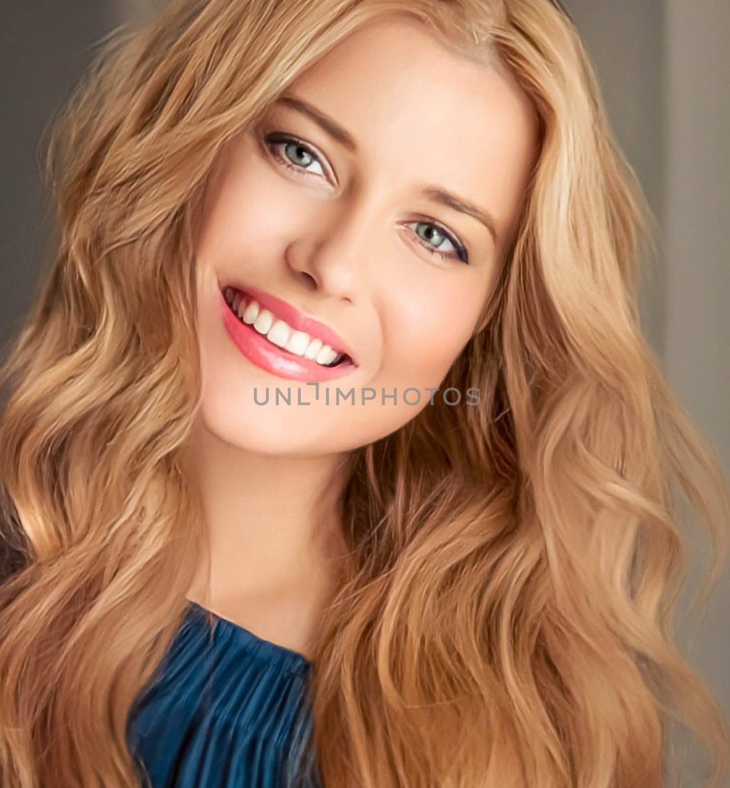 Beauty and femininity, beautiful blonde woman with long blond hair smiling, natural portrait by Anneleven