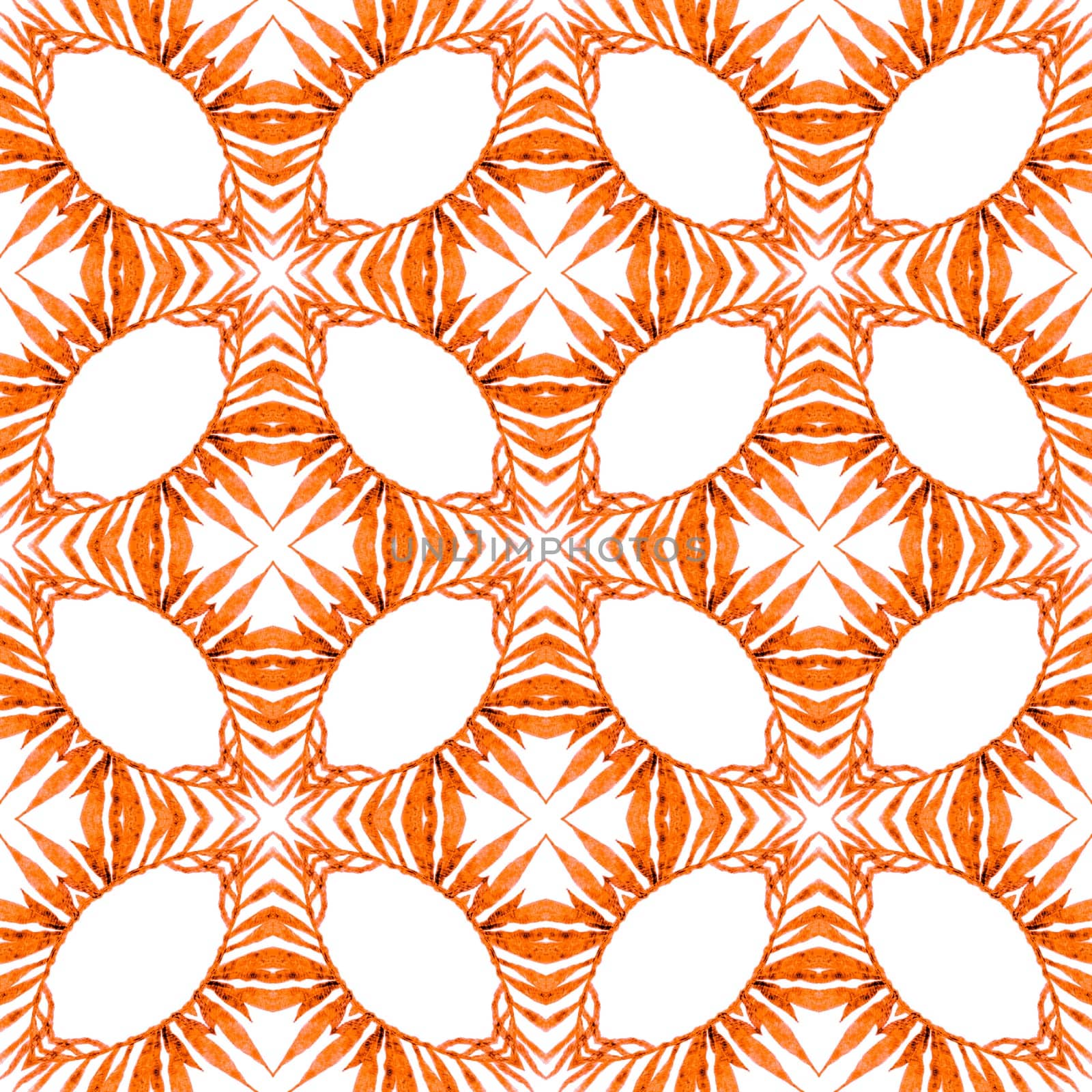 Organic tile. Orange amusing boho chic summer design. Textile ready pleasing print, swimwear fabric, wallpaper, wrapping. Trendy organic green border.