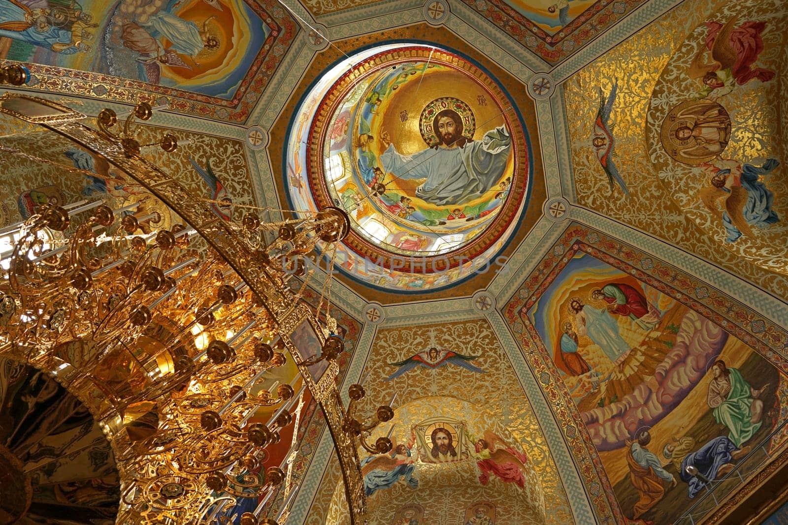 Pochaev Lavra, Ukraine: The fresco with the Bible images in the orthodox church.
