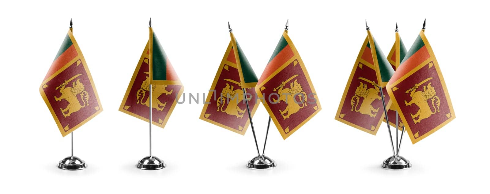 Small national flags of the Sri Lanka on a white background.