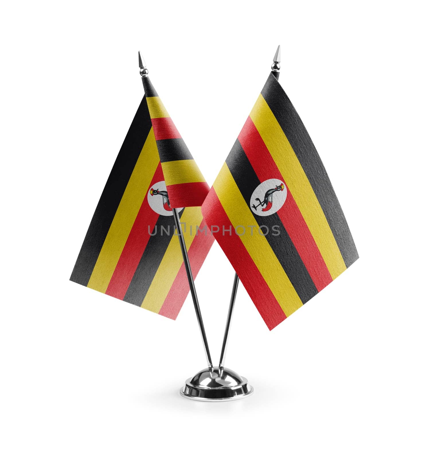 Small national flags of the Uganda on a white background.