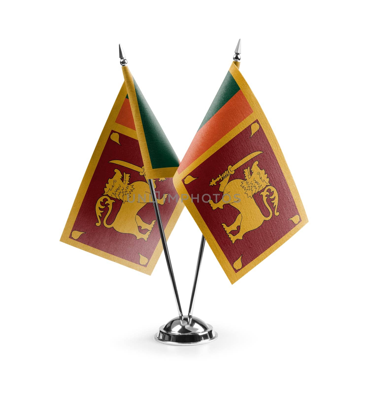 Small national flags of the Sri Lanka on a white background.