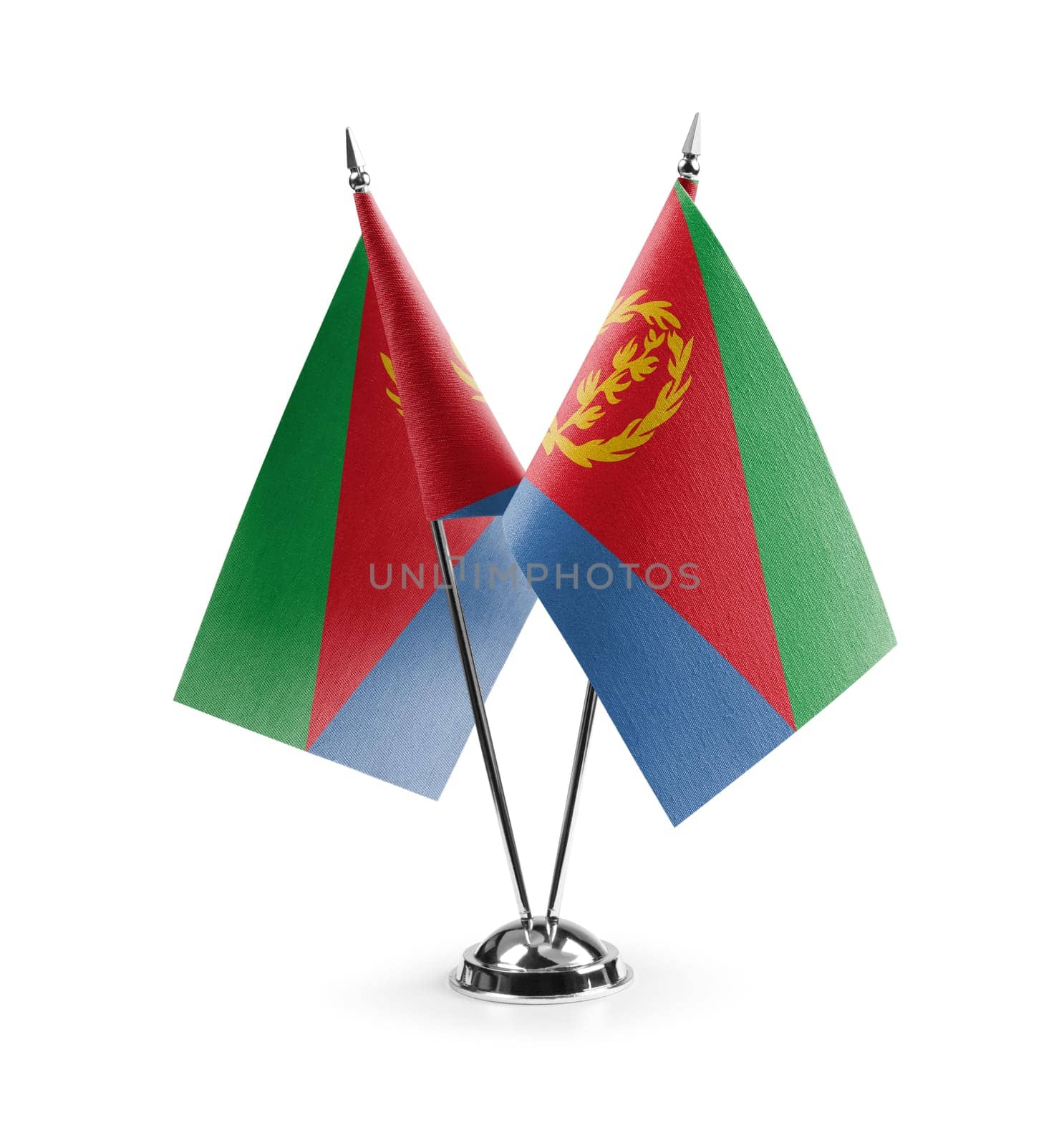 Small national flags of the Eritrea on a white background.