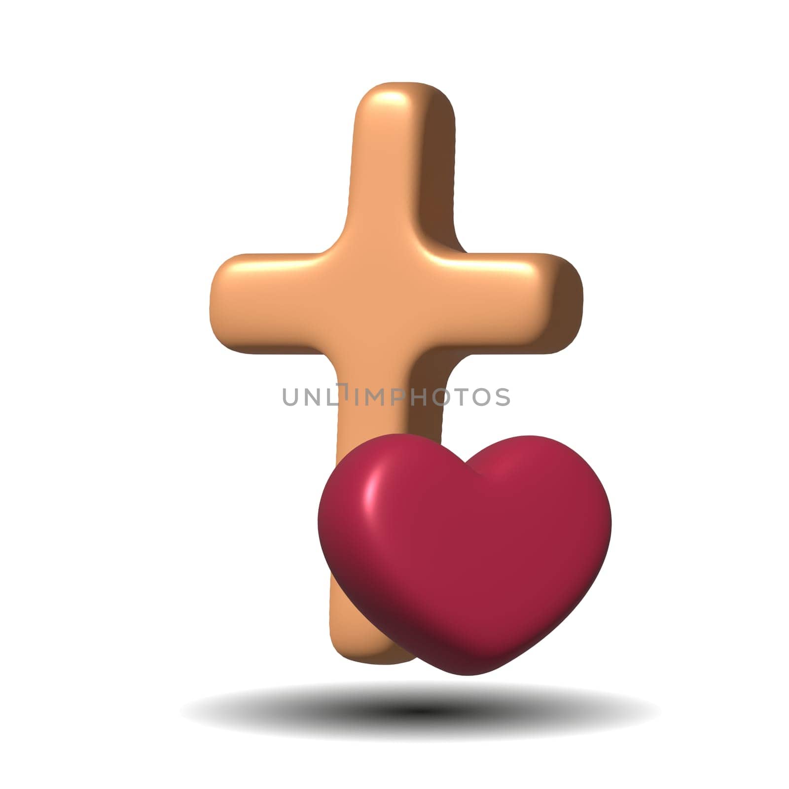 A single object is a religious cross ans heart. 3d illustration. by AnastasiaPen