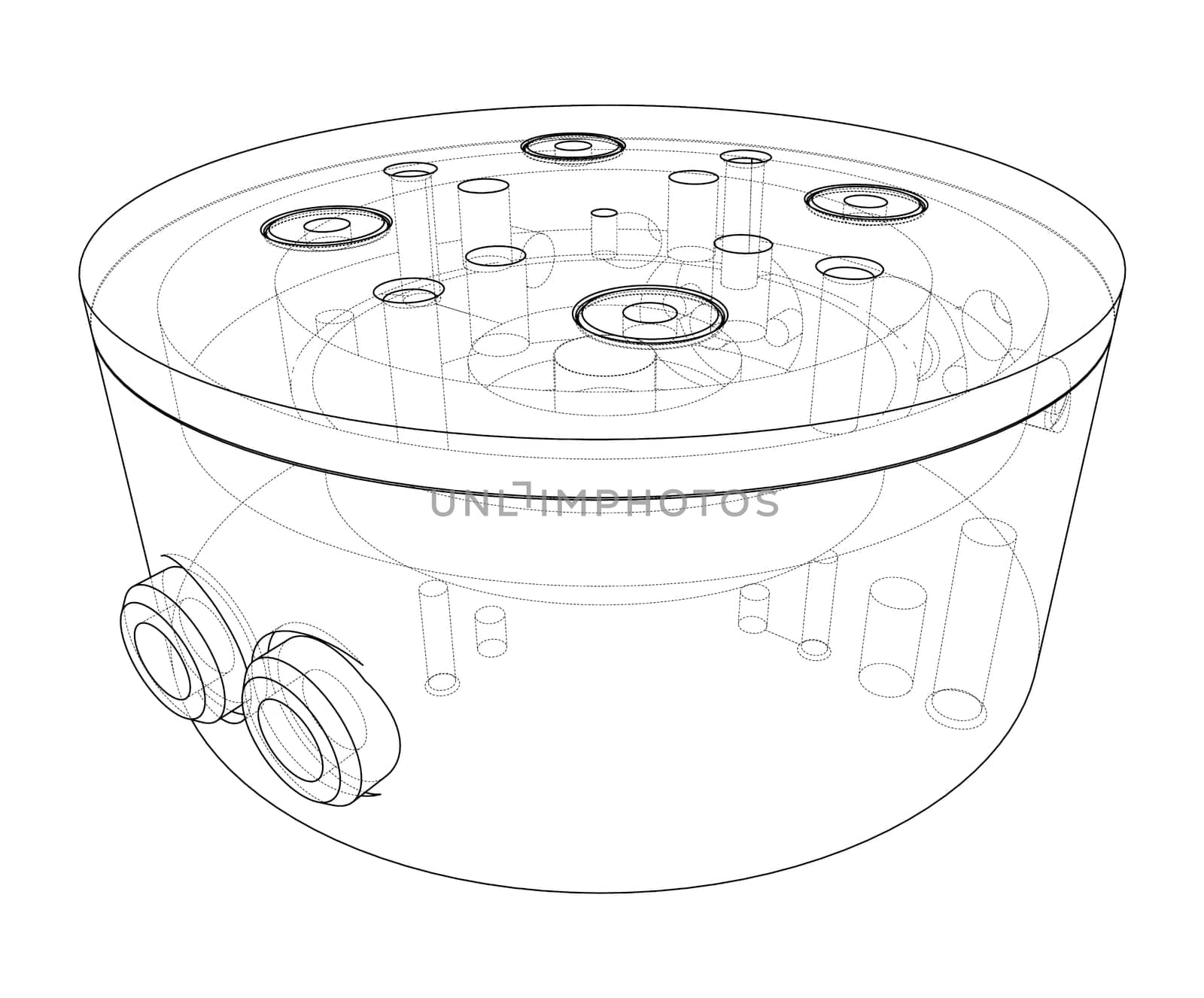 Abstract industry object concept. 3d illustration. Wire-frame style