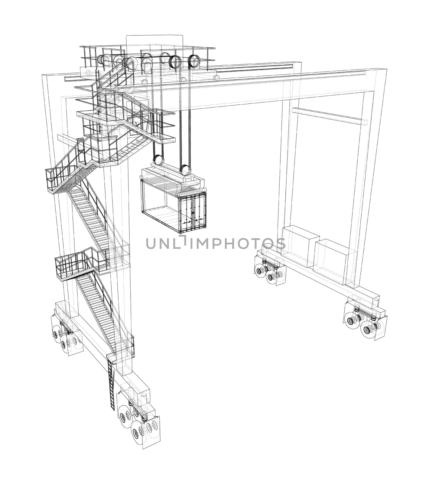 Port cargo crane on white. 3d illustration