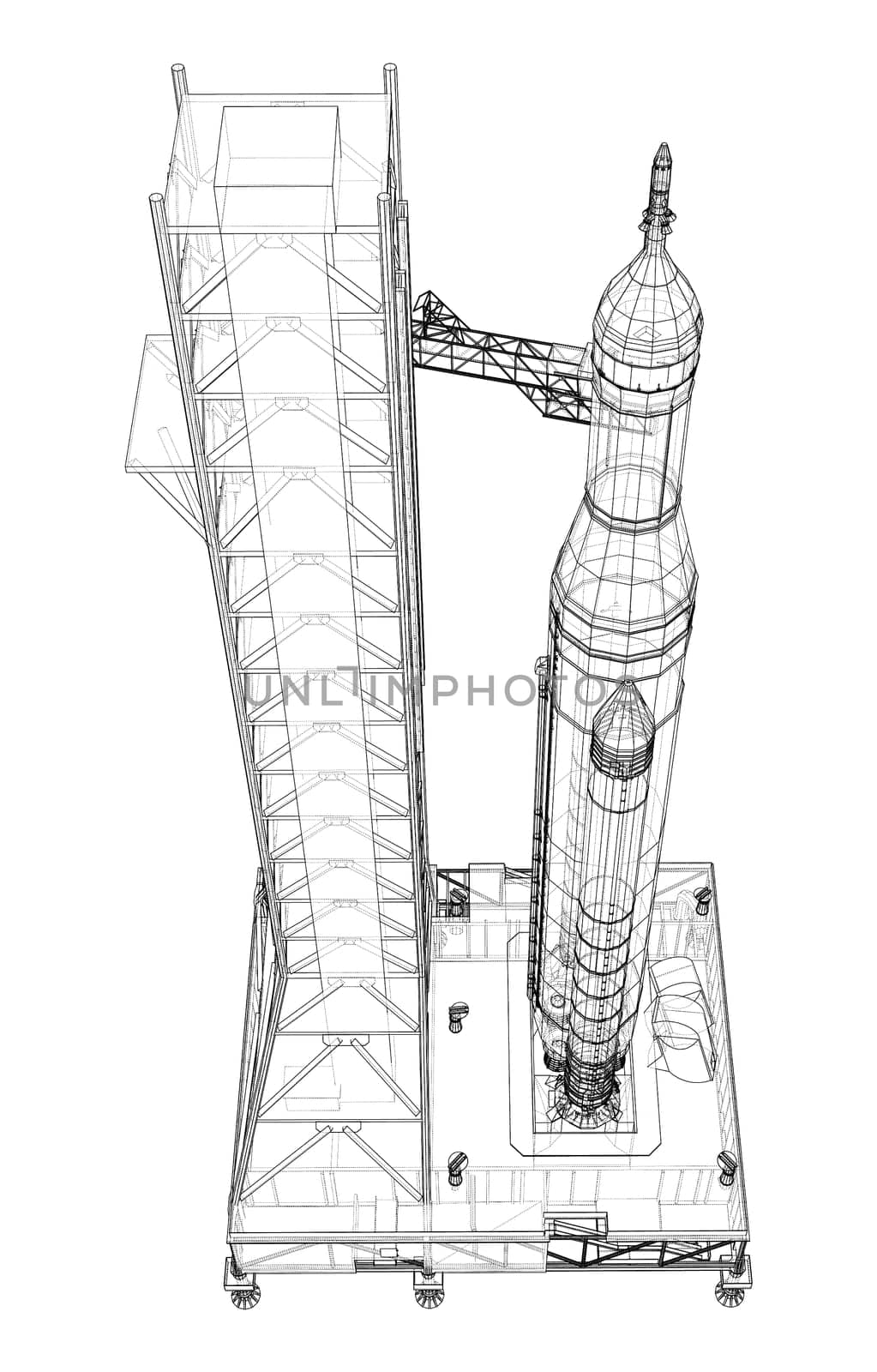 Space Rocket on launch pad by cherezoff