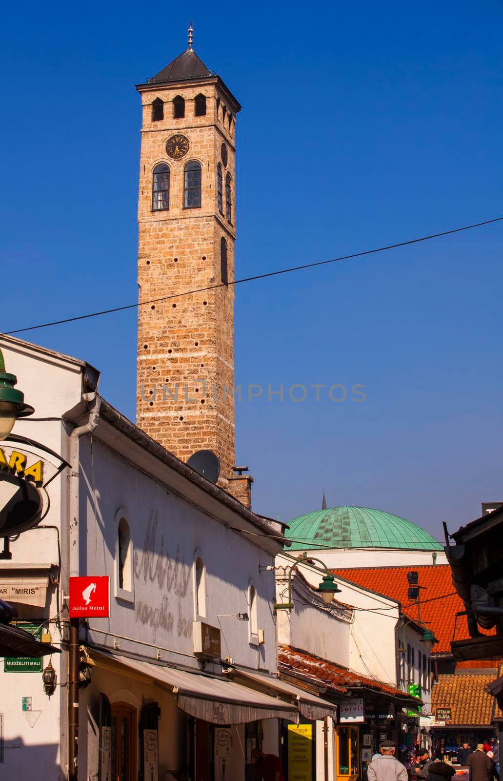 View of the Clock Tower called Sahat Kula in Sarajevo