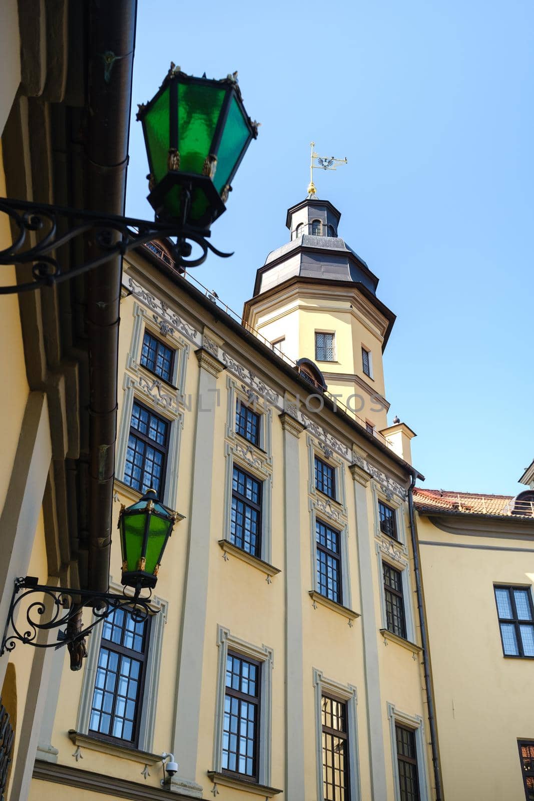 Street lamp on the wall of the Nesvizh castle.Belarus.