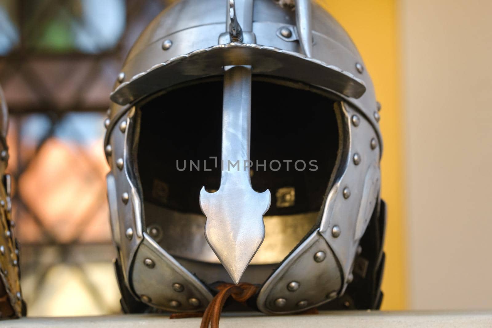 An ancient Knight's helmet with armor.A medieval concept.