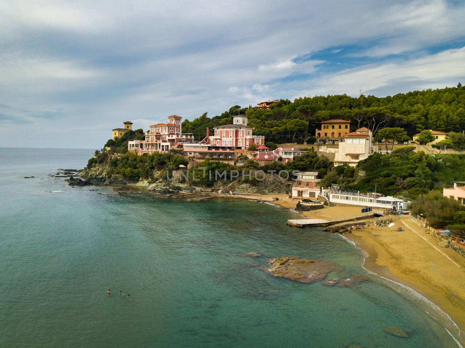 Top view of the city and the promenade located in Castiglioncello in Tuscany. Italy, Livorno.