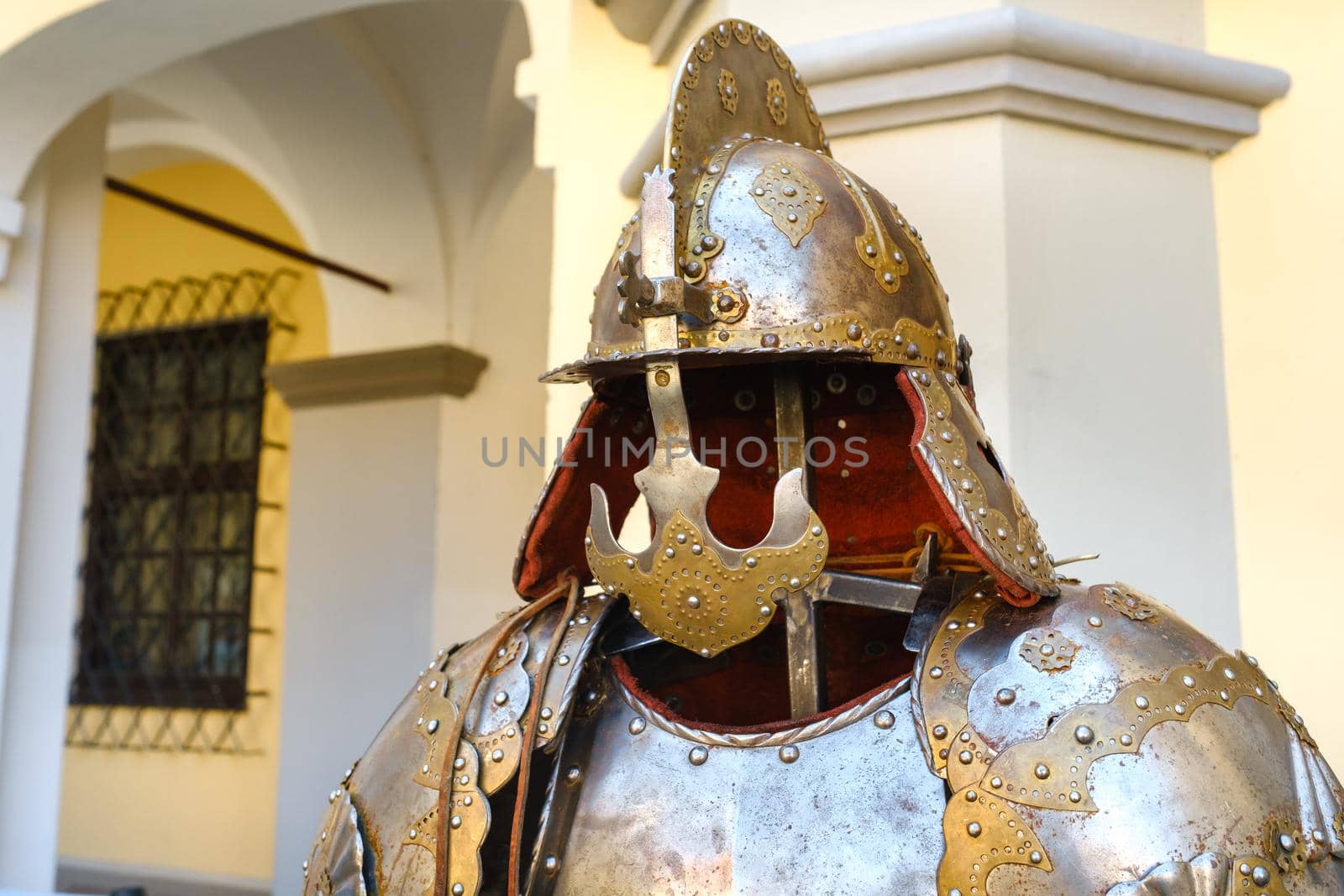 Parts of ancient knight's armor.A medieval concept.Metallic texture.