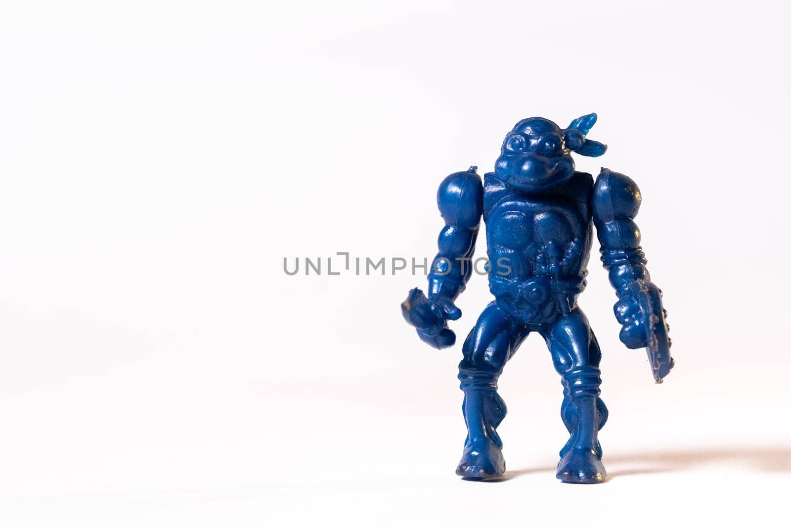 Vintage Ninja Turtle robot toys isolated on white background.