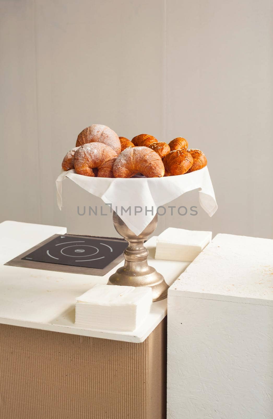 View of Italian croissants on silver tray