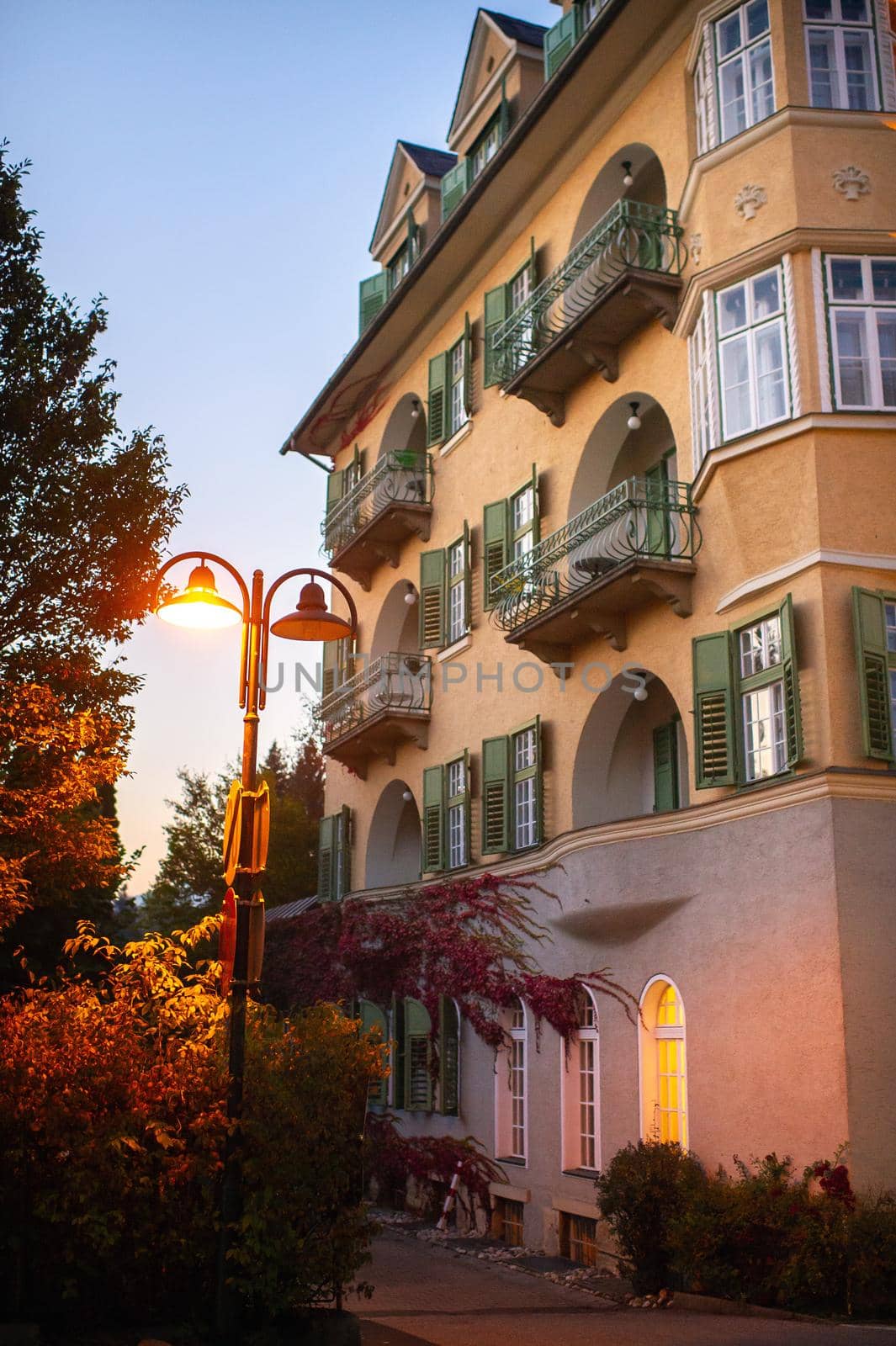 October 14, 2018.Velden am Worther See, Austria.City street with houses in Velden am Worther See.