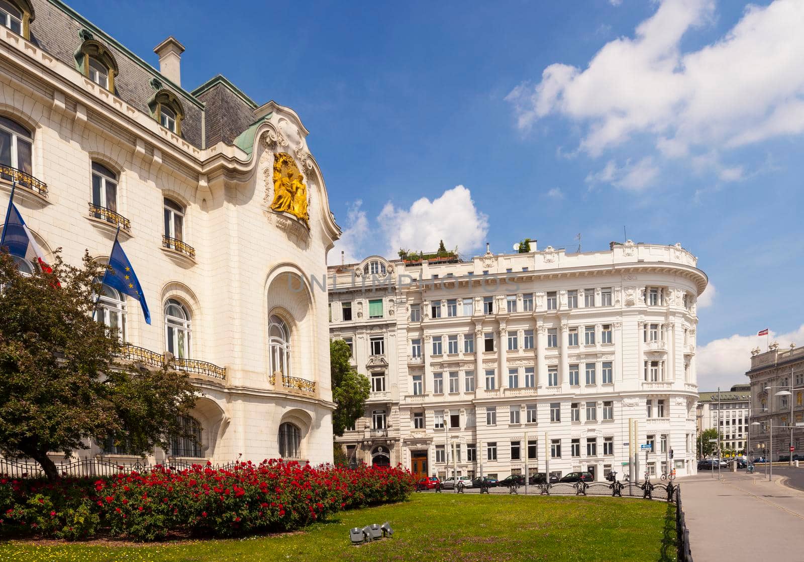 Facade of historic building in Vienna, home of the French embassy in Austria