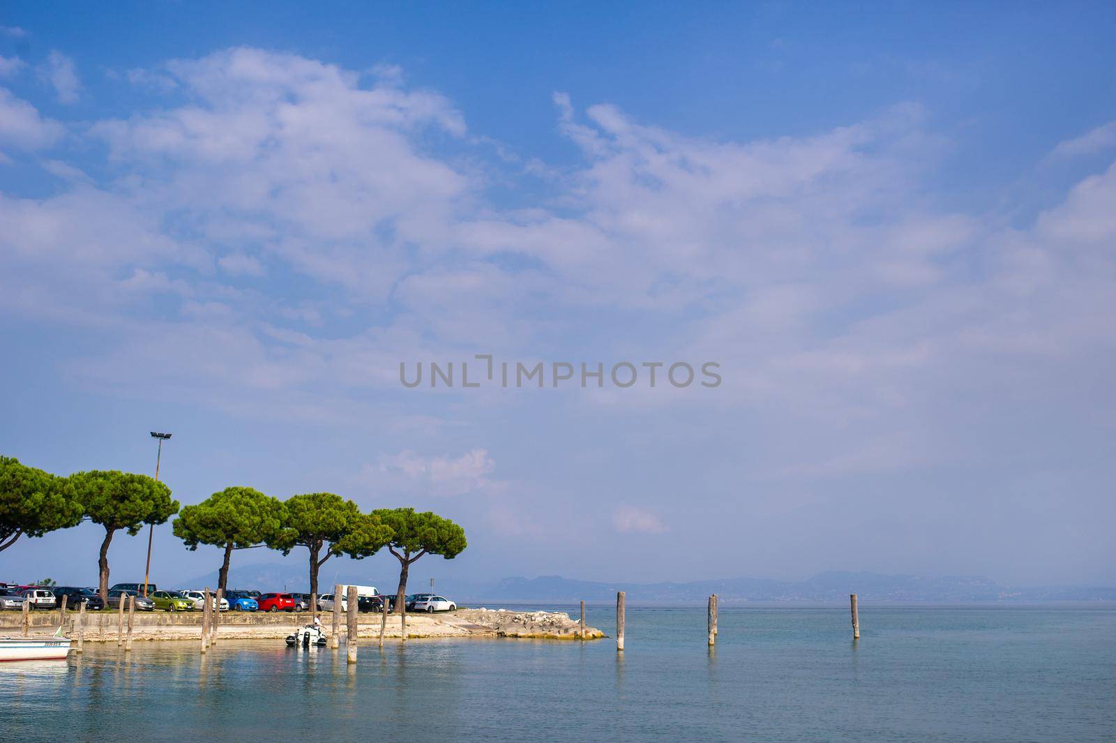 The promenade and pier in Sirmione on Lake Garda.Italy.Tuscany.