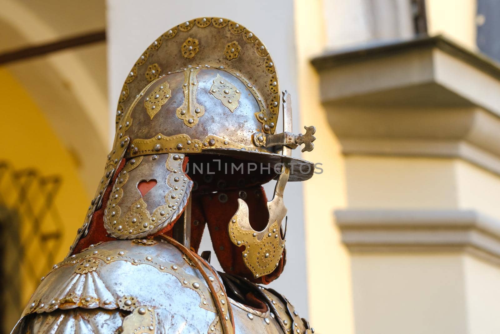 An ancient Knight's helmet with armor.A medieval concept.