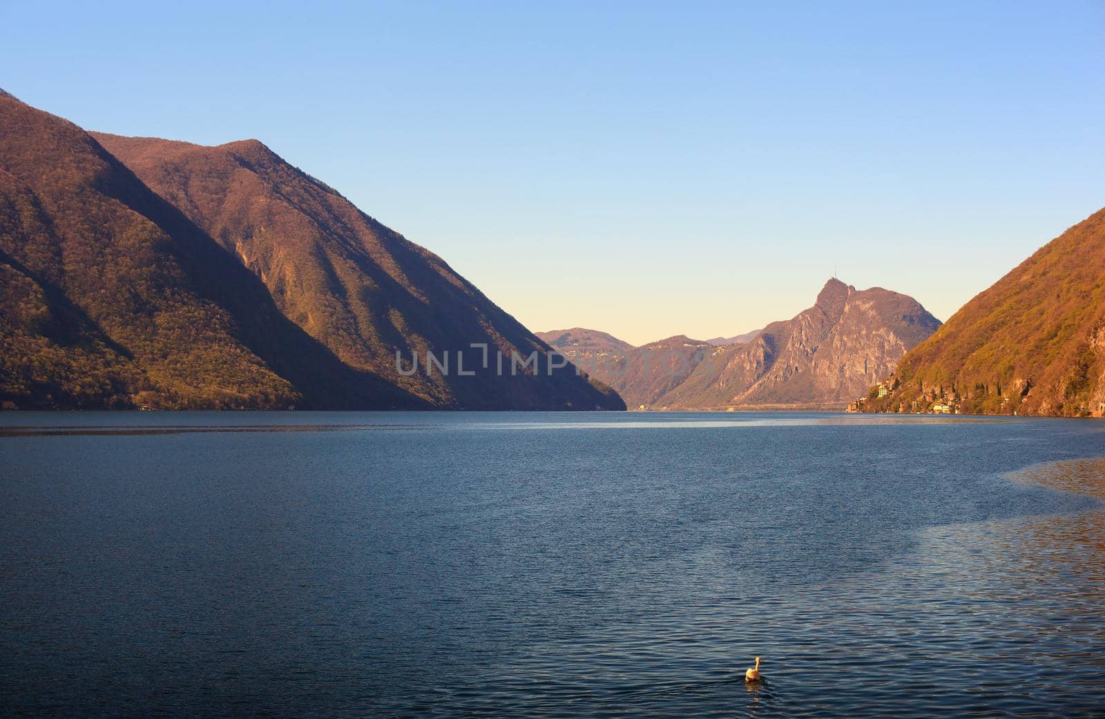 View of lake Lugano or Ceresio lake, Switzerland and Italy