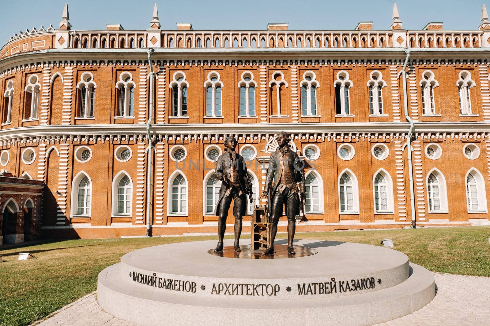 Grand Palace in Tsaritsyno in summer, Russia. Tsaritsyno Park is one of the main tourist attractions in Moscow. Beautiful scenic view of the old Tsaritsyn complex in summer.