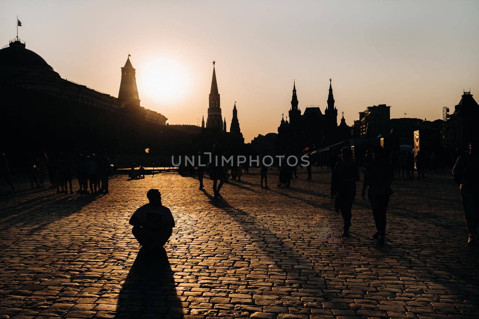 The Kremlin towers on Red Square at sunset in Moscow.Russia.