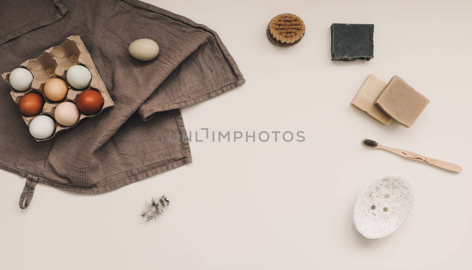 Zero waste kitchen accessories and natural laundry soap. Healthy organic food, natural products concept