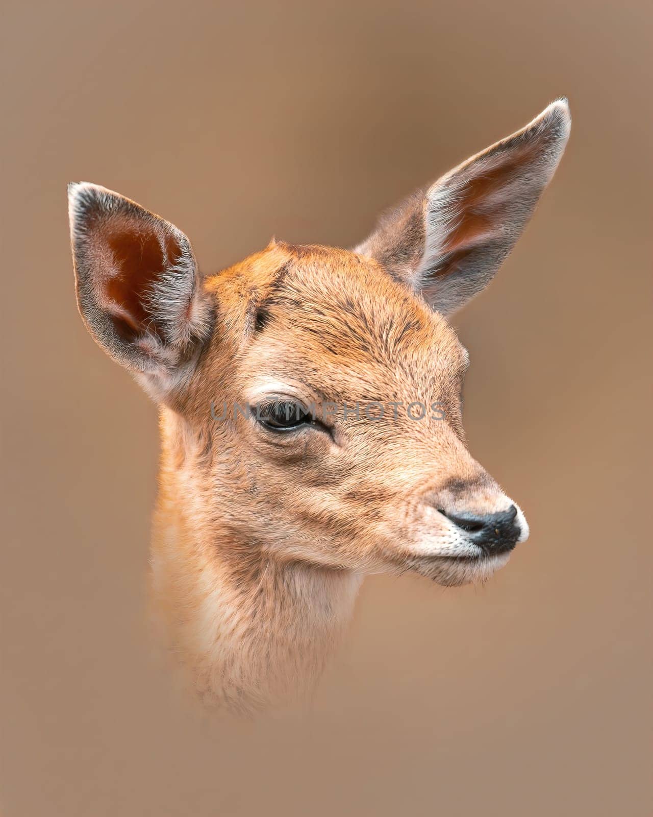 a portrait of a young fallow deer calf