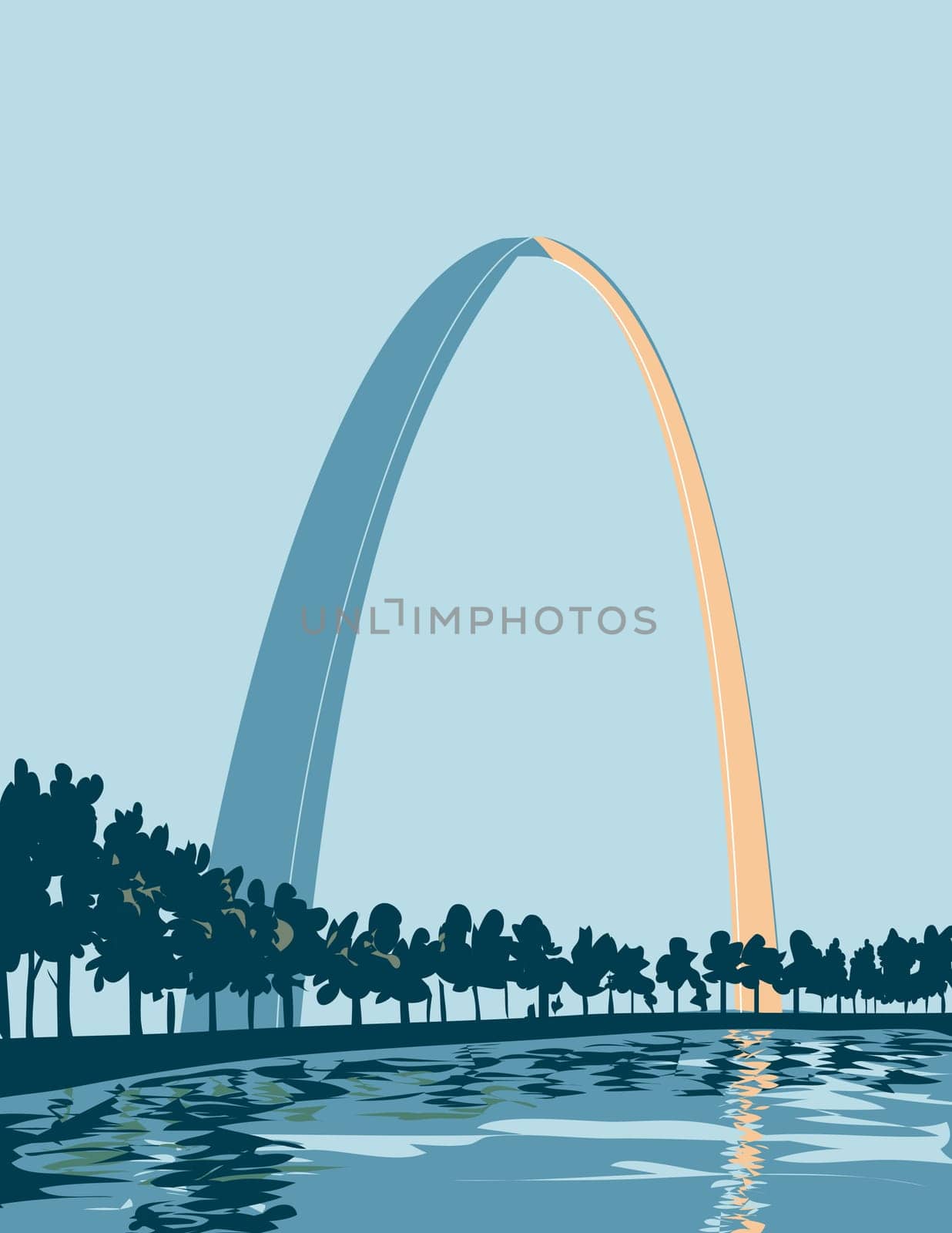 WPA poster art of the Gateway Arch National Park located in St. Louis, Missouri, near the starting point of the Lewis and Clark Expedition USA done in works project administration style.