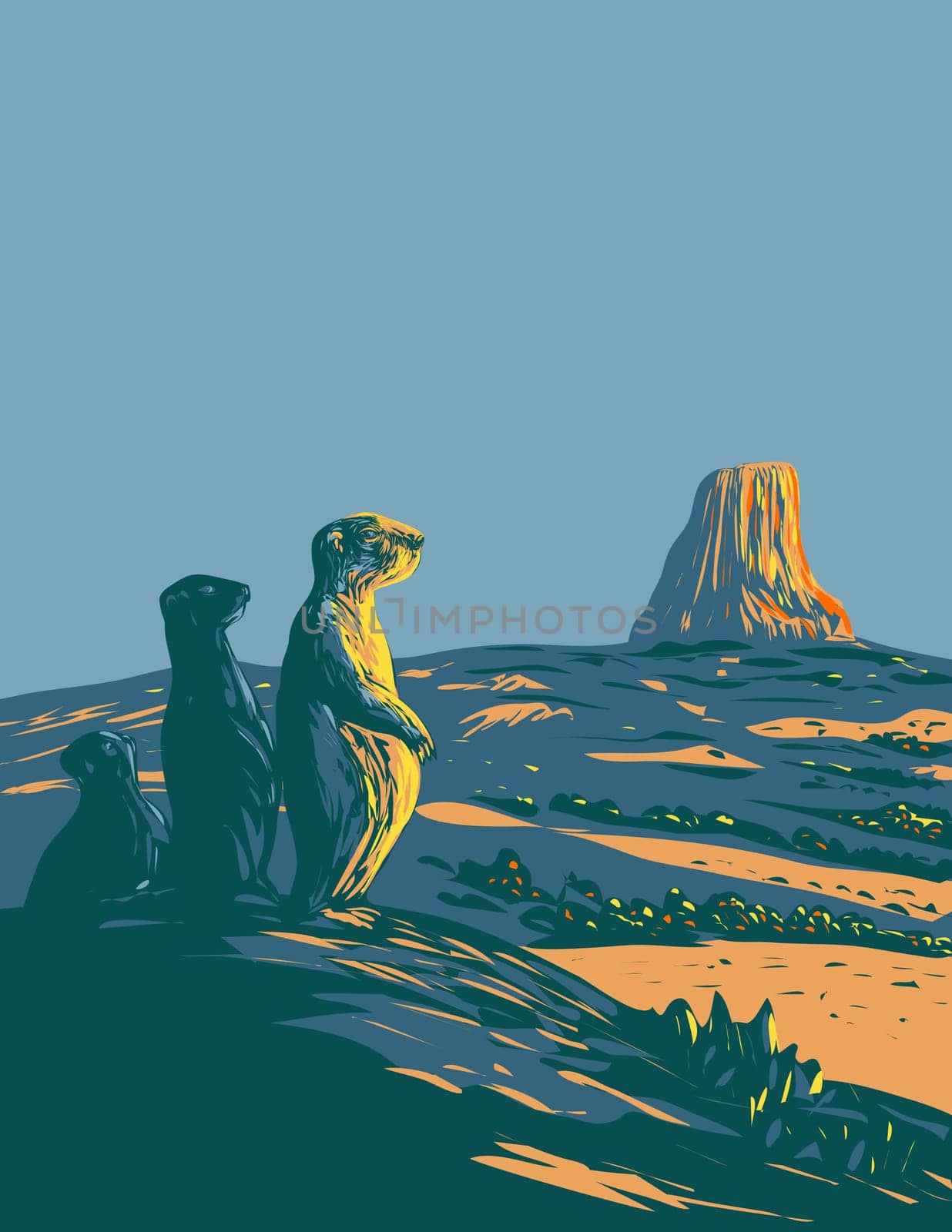 Prairie Dog in Devils Tower National Monument Wyoming WPA Poster Art by patrimonio