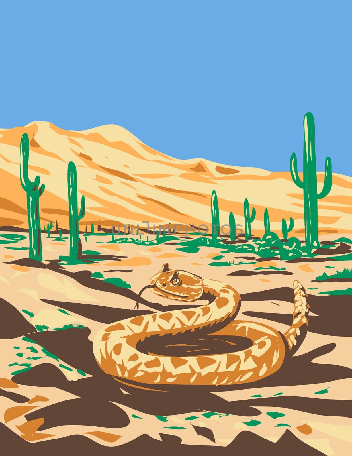 Western Diamondback Rattlesnake in Sonoran Desert National Monument Arizona WPA Poster Art by patrimonio