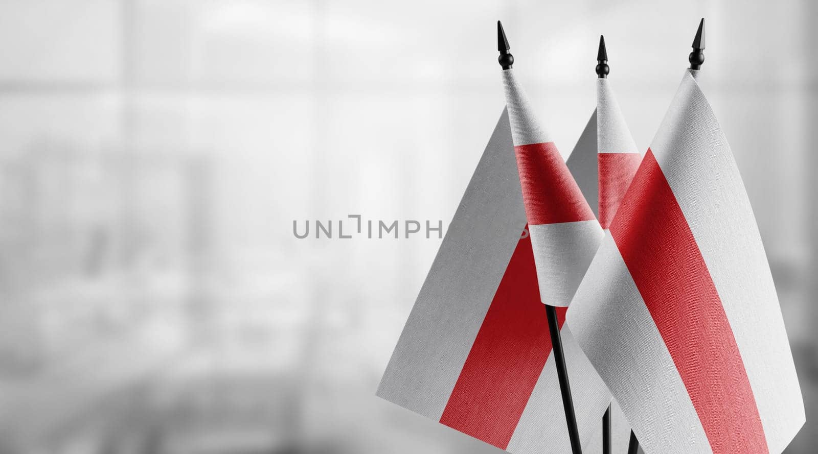 A small Belarus flag on an abstract blurry background.
