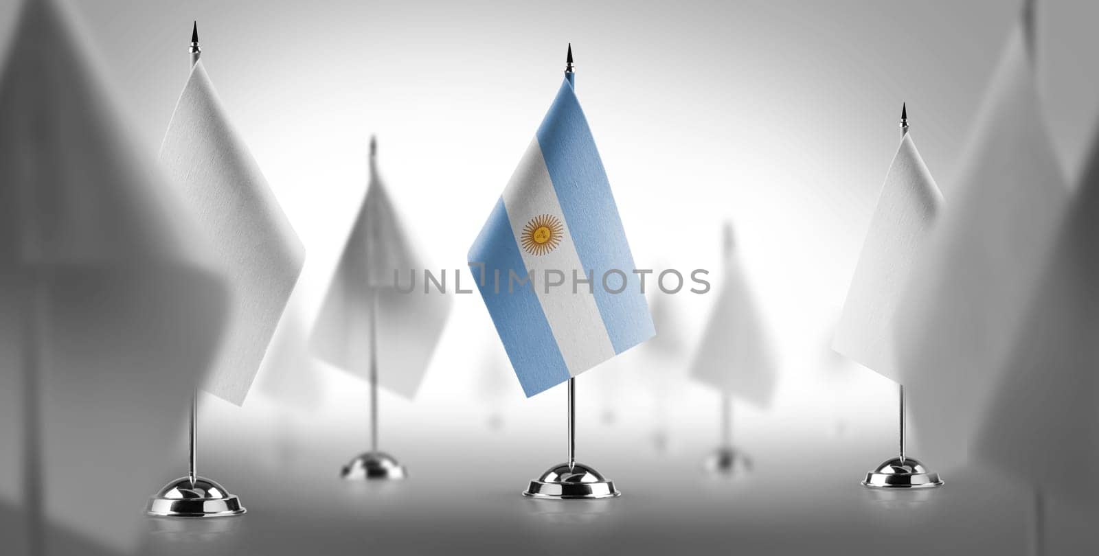 The national flag of the Argentina surrounded by white flags.