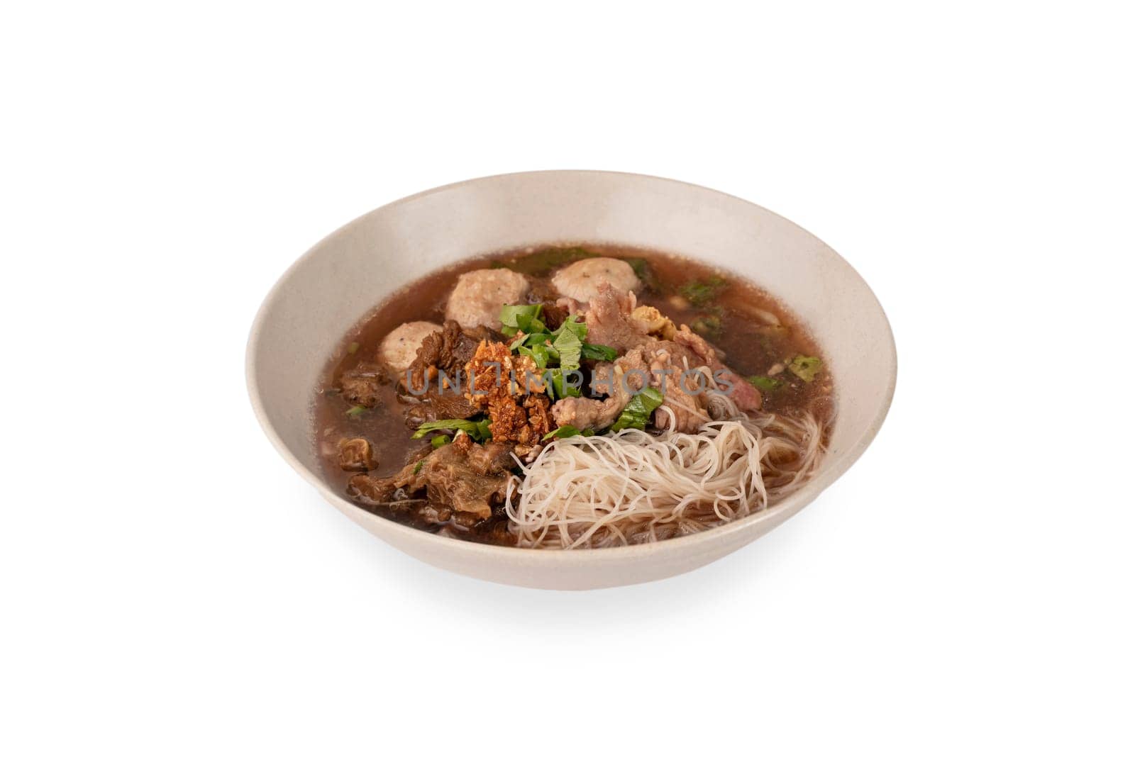 rice noodle soup with pork and vegetables