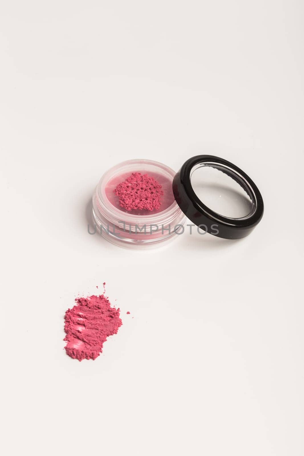 pink blush mineral powder for cheeks cosmetic product isolated on white background by Satura86