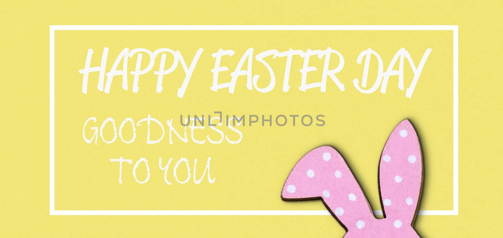frame on a bright paper background with rabbit ears and congratulations text. template for design