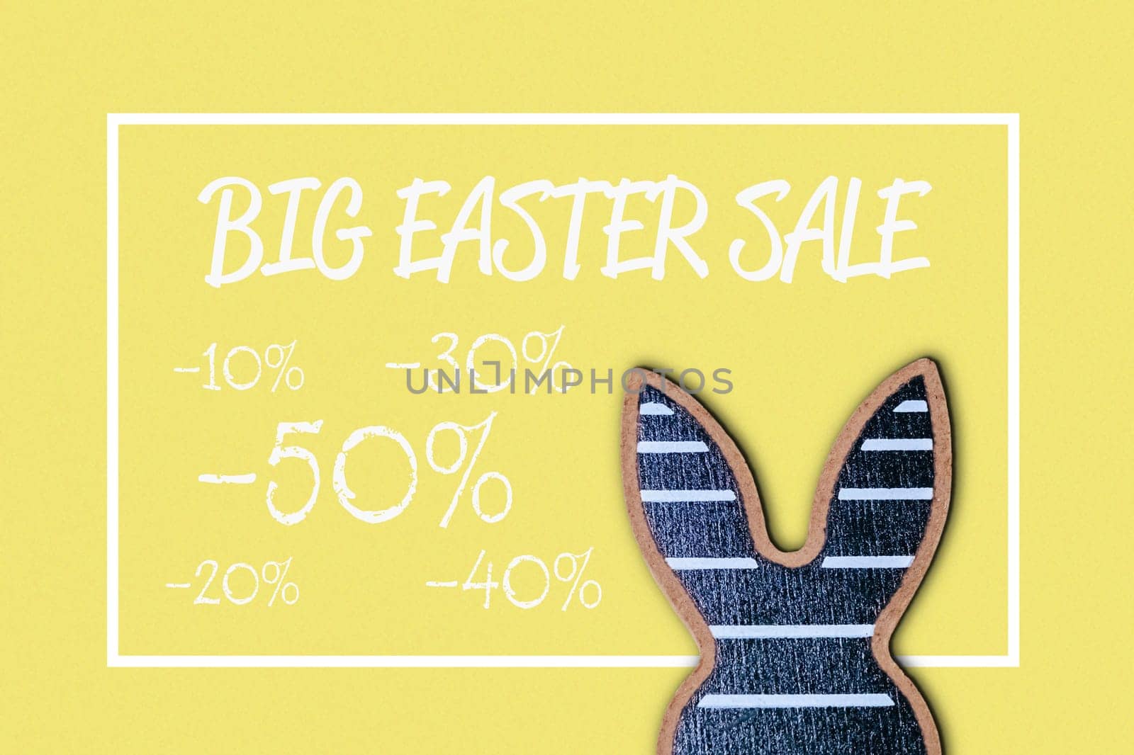  creative banner with easter black hare on bright yellow background with text. by Alla_Morozova93