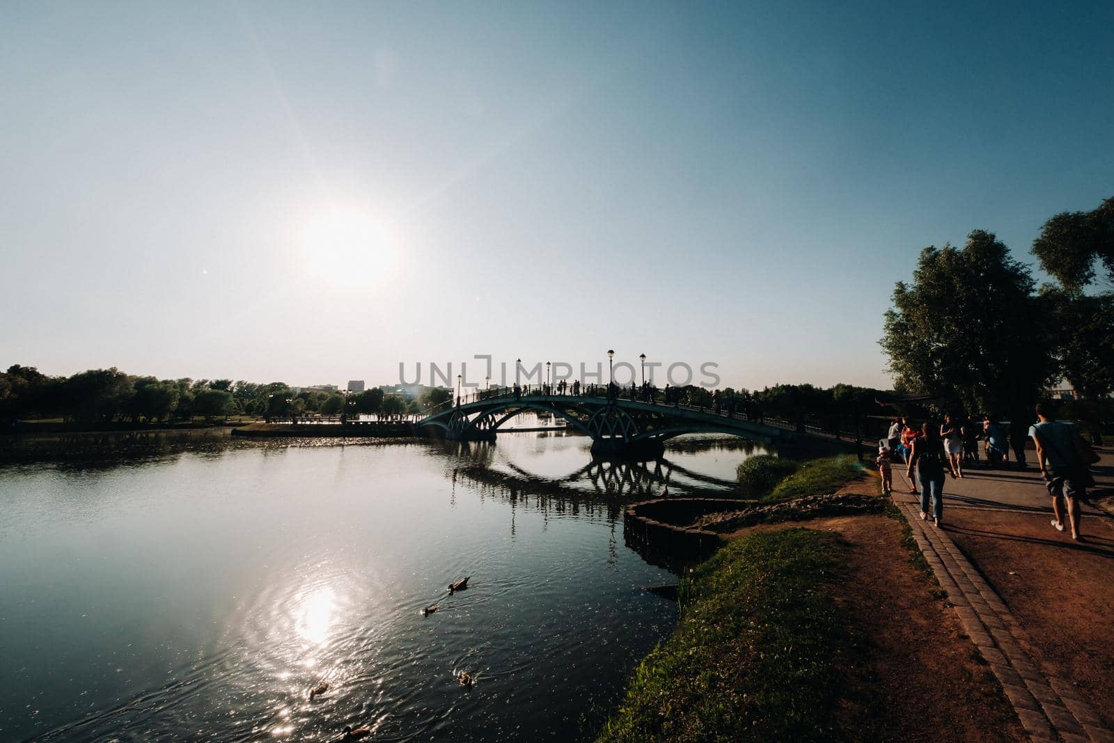 Grand Palace in Tsaritsyno in summer, Russia. Tsaritsyno Park is one of the main tourist attractions in Moscow. Beautiful scenic view of the old Tsaritsyn complex in summer.