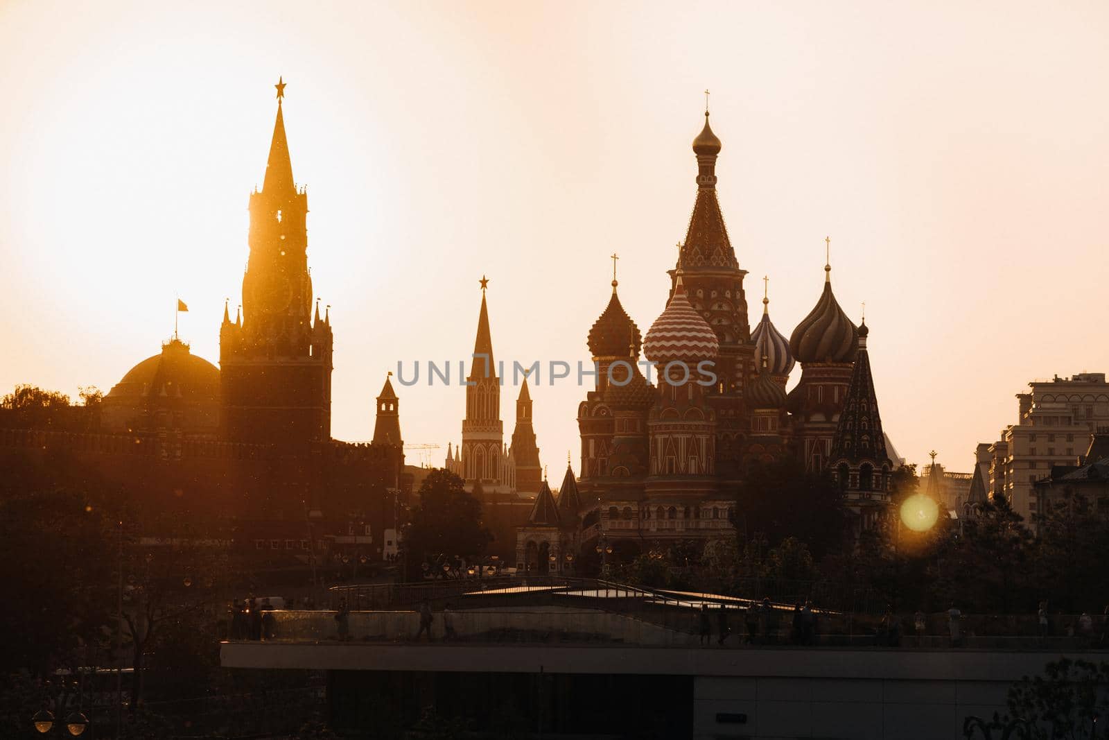 The Kremlin towers on Red Square at sunset in Moscow.Russia.