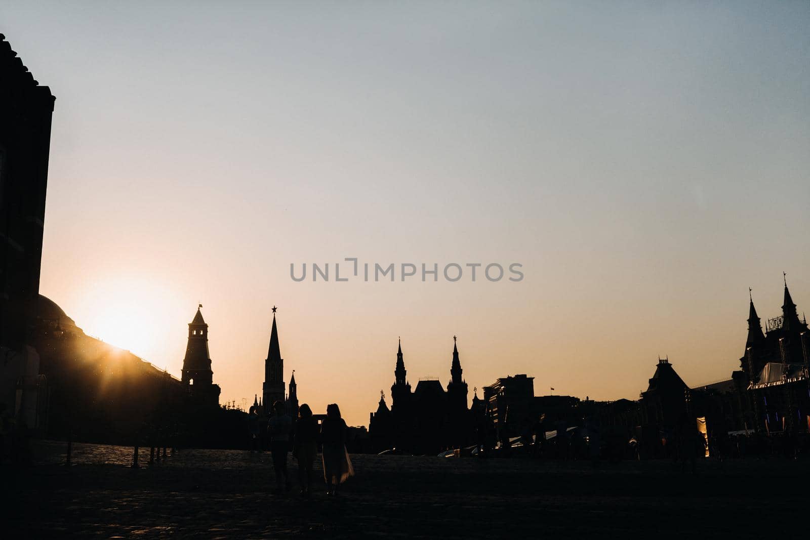 The Kremlin towers on Red Square at sunset in Moscow.Russia.