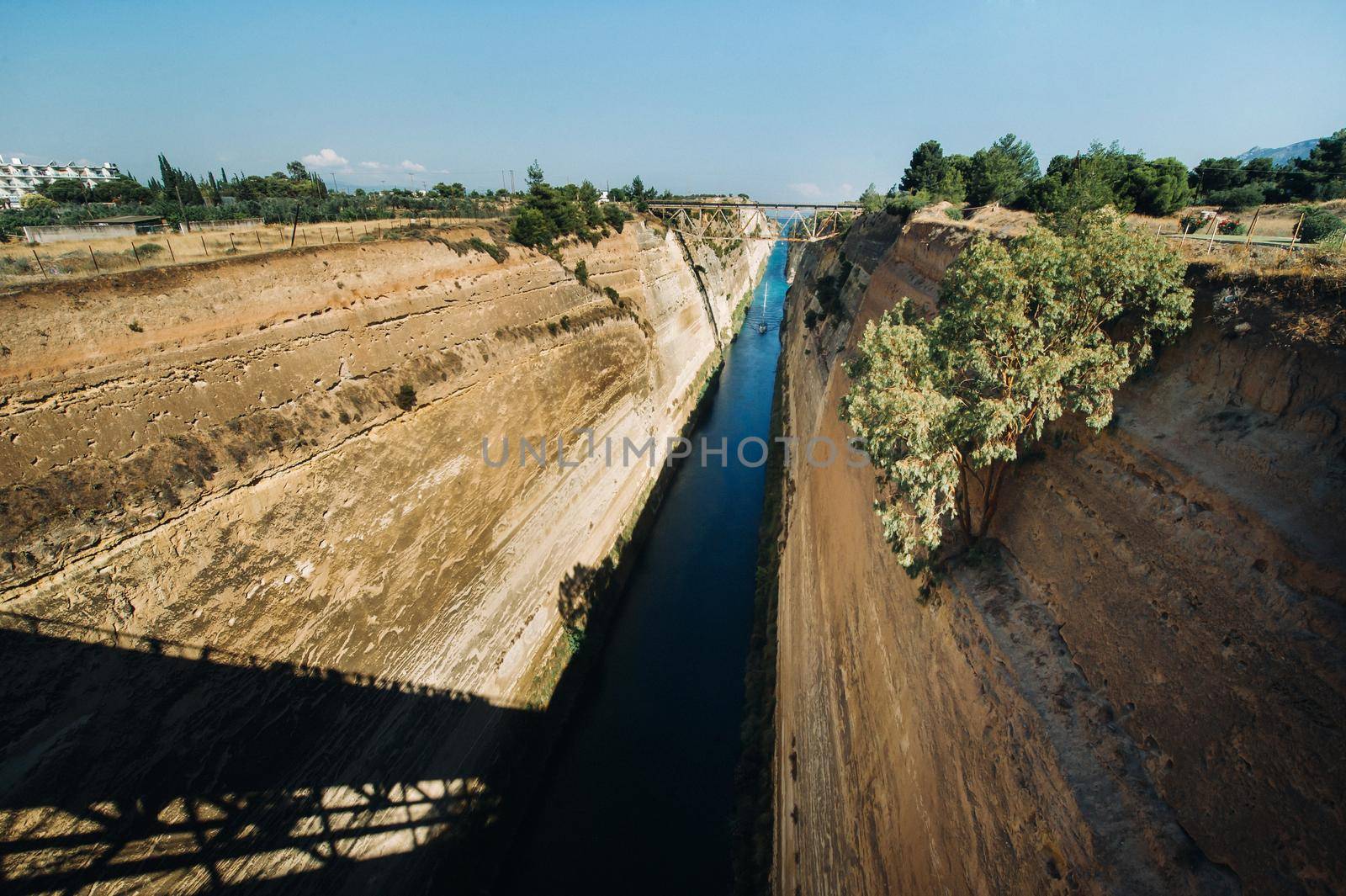 Shipping Freight through the Corinth Canal, Greece.