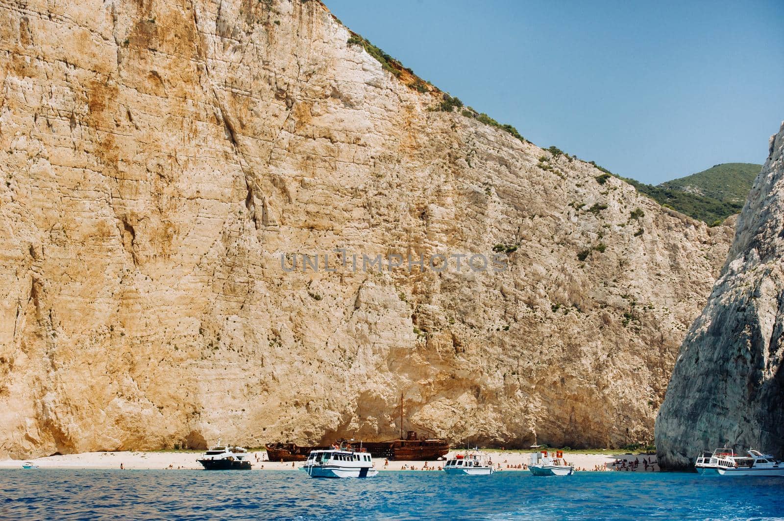Navagio beach. Shipwreck bay, Zakynthos island, Greece View from above