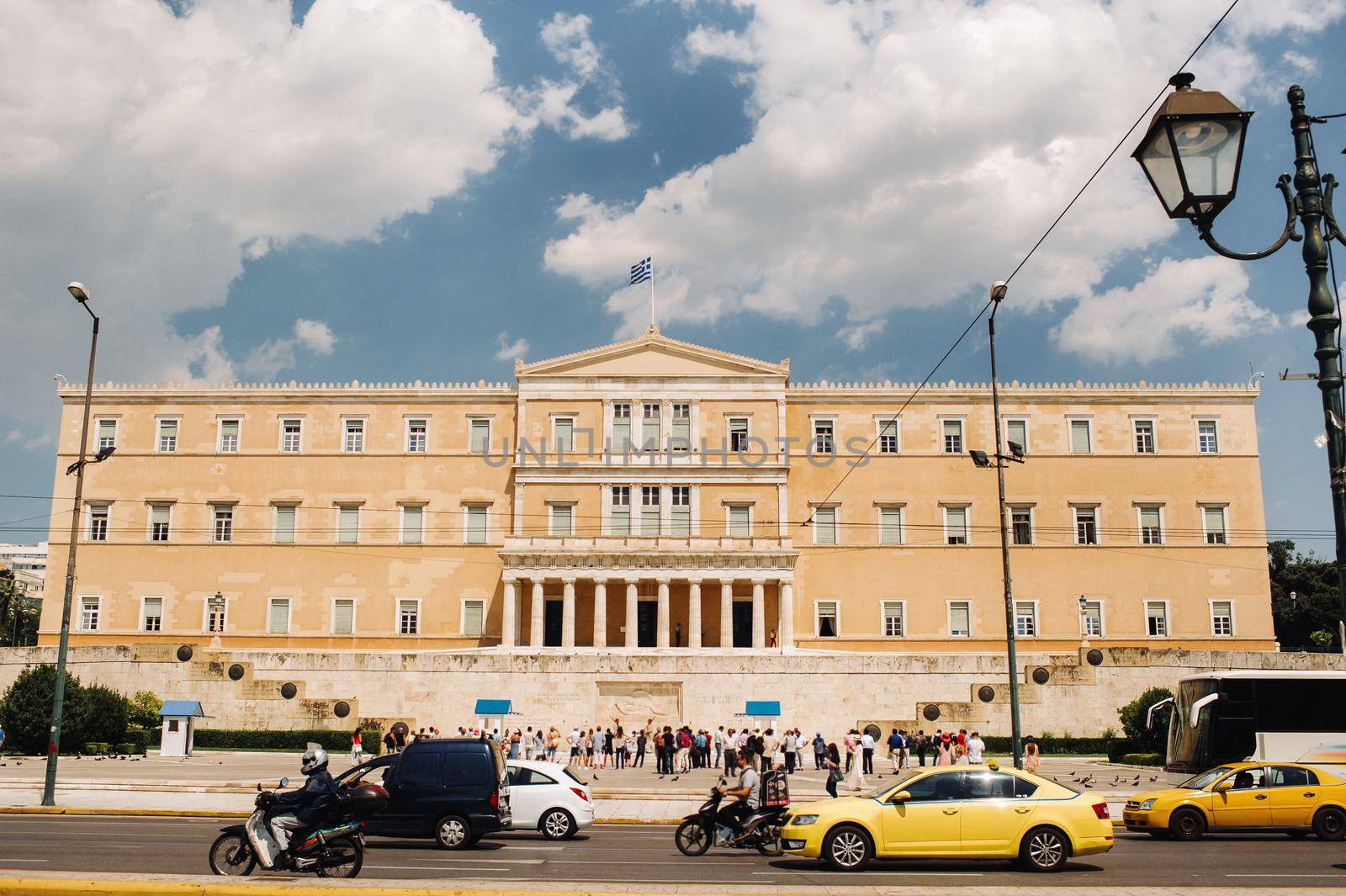 Traditional Changing of the Guard Ceremony in front of the Greek Parliament building at Syntagma Square.