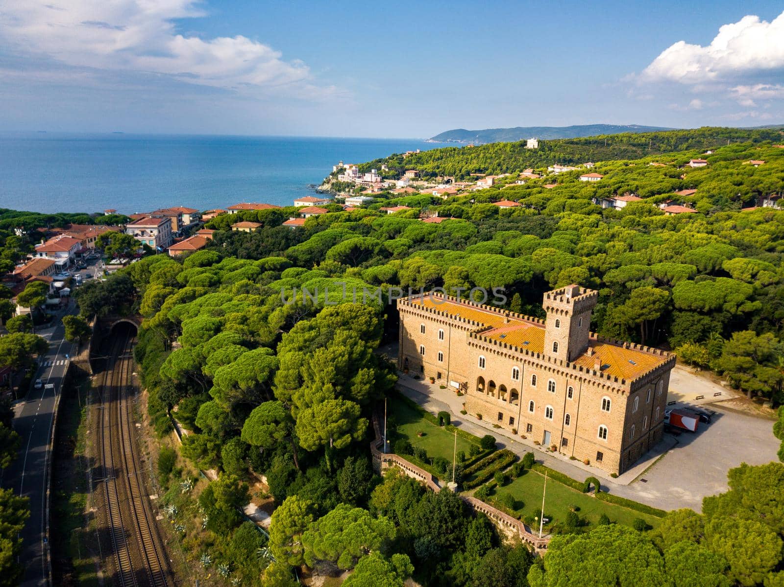 Paschini Castle is a medieval-style castle located in Castiglioncello in Tuscany. Italy, Livorno.