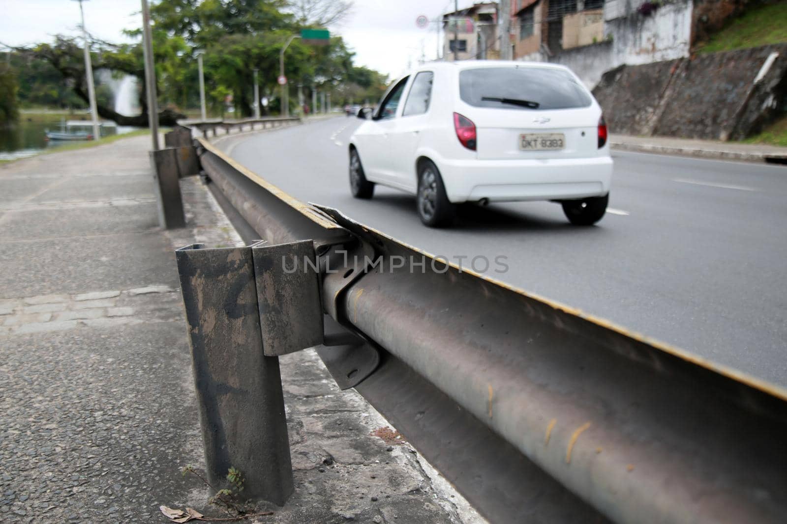salvador, bahia, brazil - august 17, 2021: Guard Rails is seen on a road along the Dique de Itororo in the city of Salvador.