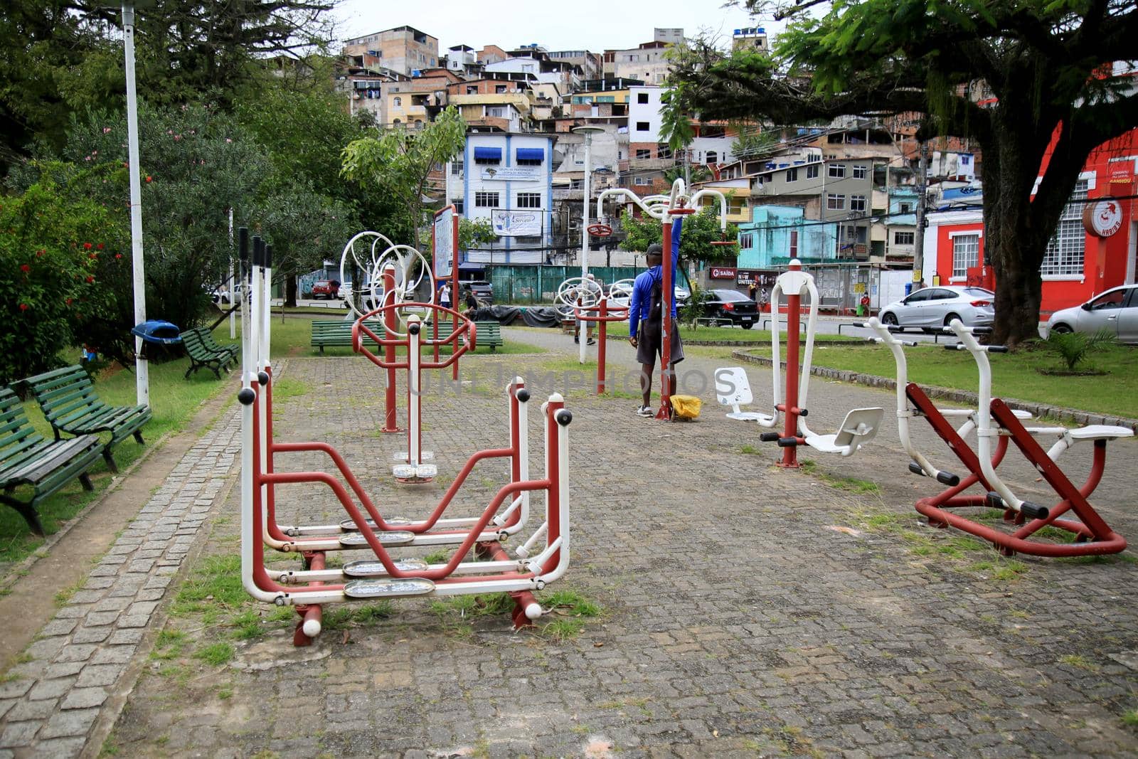 salvador, bahia, brazil - august 17, 2021: open-air gym equipment are seen on the dique de Itororo in the city of Salvador.