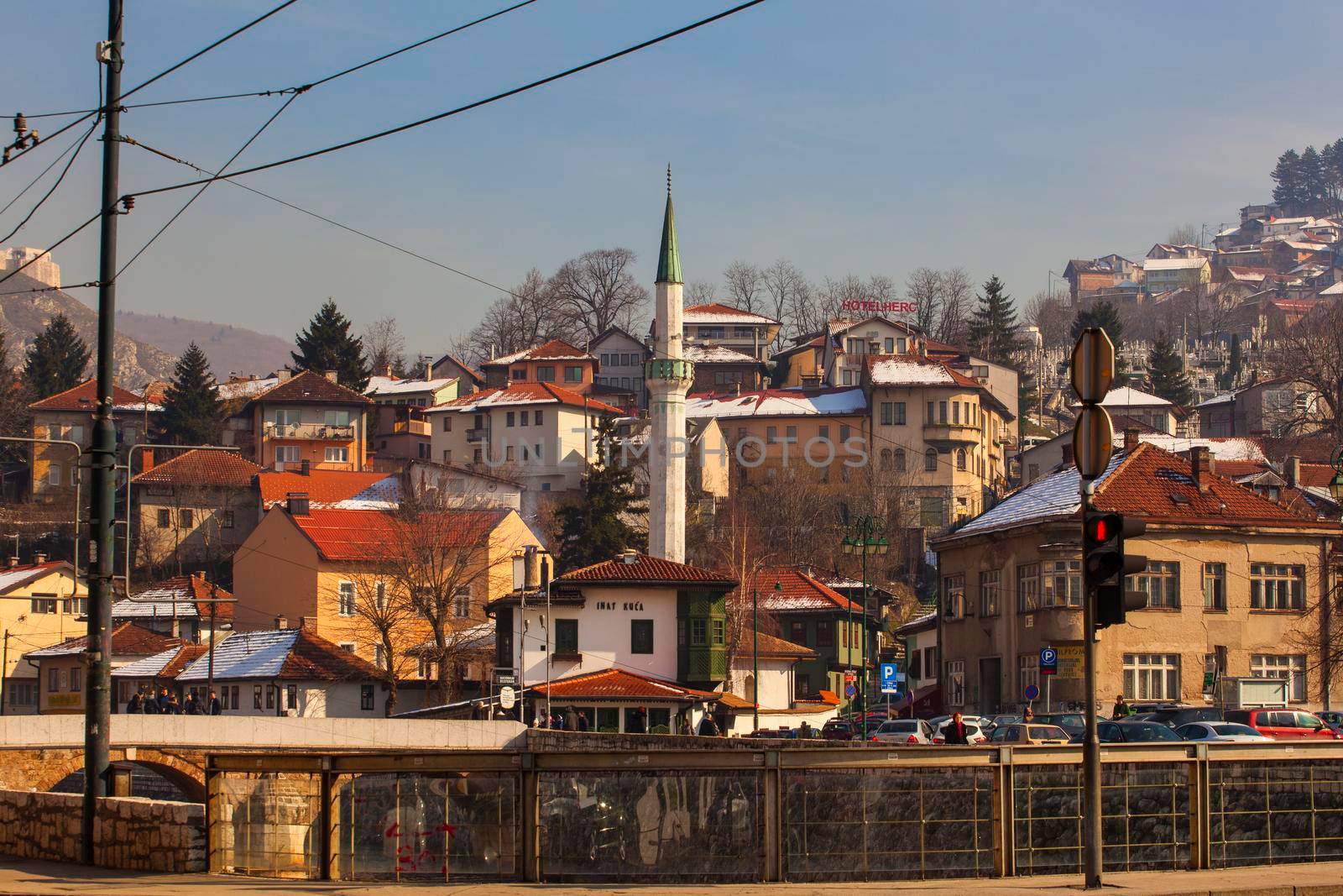 SARAJEVO, BOSNIA-ERZEGOVINA - FEBRUARY, 16: The Vekil-Harrach or Hadzijska mosque near the latin bridge on February 15, 2018