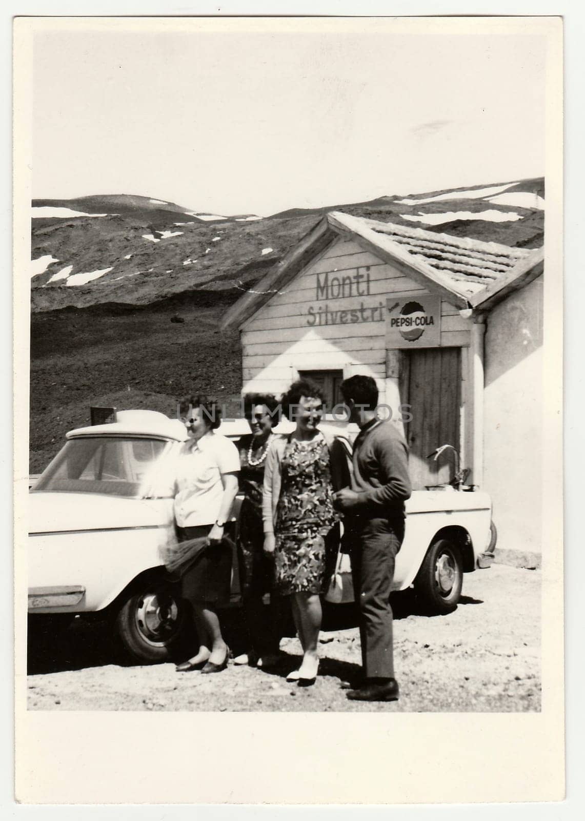 Vintage photo shows people on vacation, circa 1960s. by roman_nerud